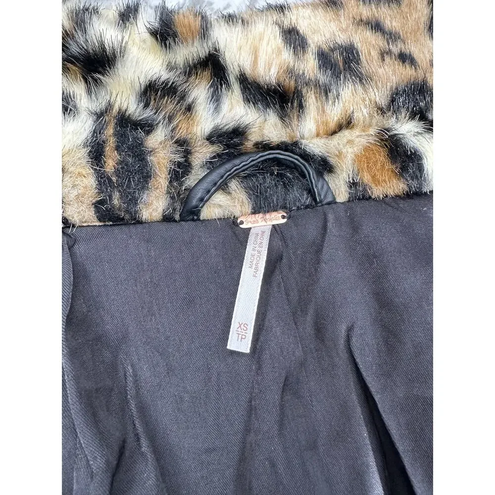 FREE PEOPLE Womens Leopard Print Faux Fur Kate Oversized Jacket Coat Size XS